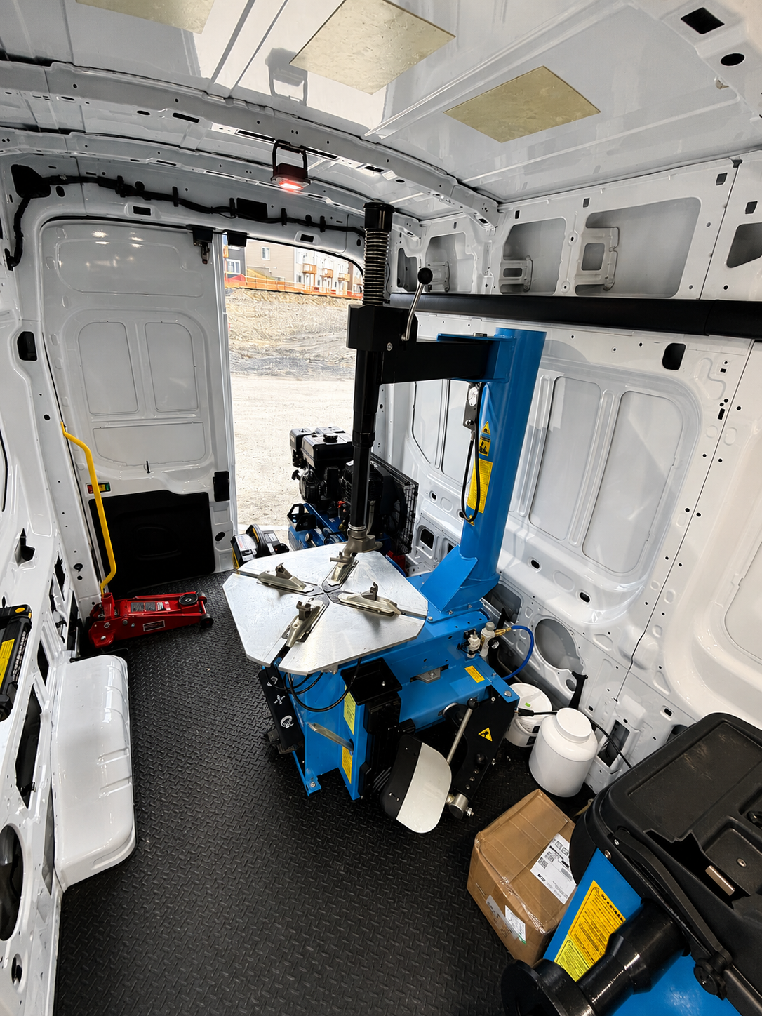 Equipment inside the AutoGroove mobile tire service van